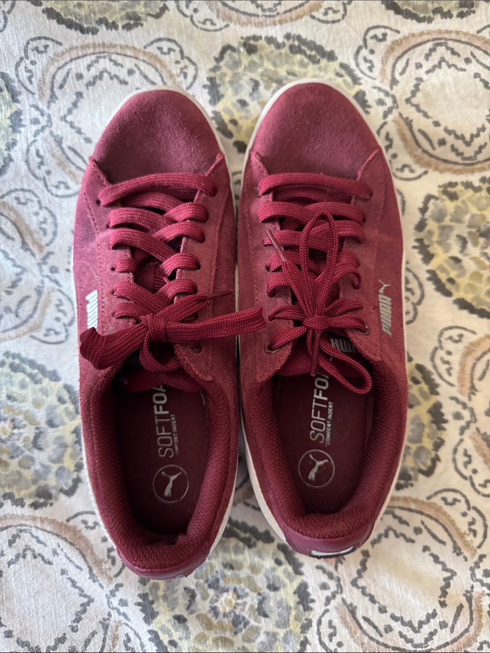 Puma Women's Low-Top Suede Sneakers in Burgundy with White Stripe - Picture 2 of 12